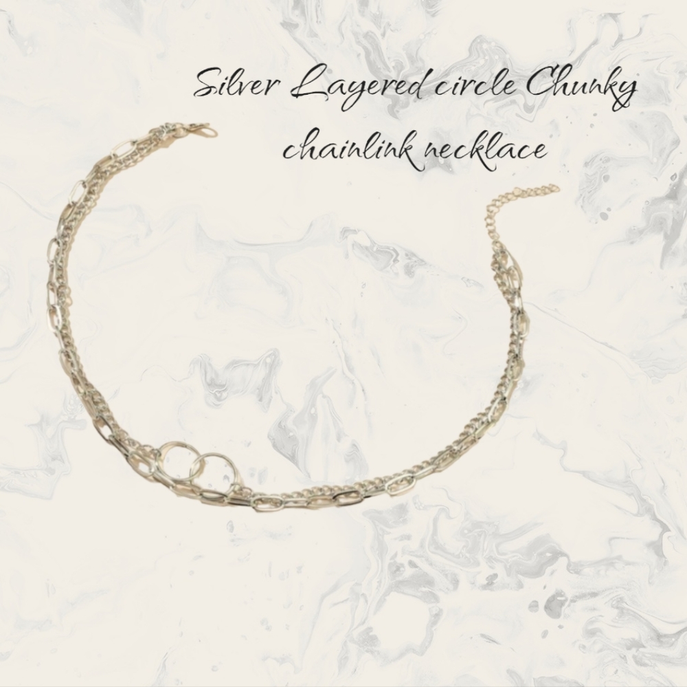Silver Layered circle Chunky Chainlink Necklace✨️ - Picture 2 of 5